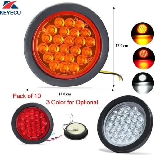 KEYECU (Set of 10) Amber Red White Optional 4" Round 24LED Trailer Tail Light Kit - STOP TURN BRAKE REVERSE BACK UP Tail LIGHT