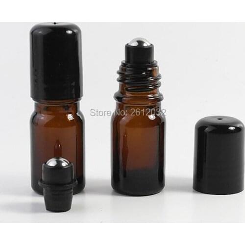 Brown Glass Bottle Roll On Empty Fragrance Perfume Essential Oil Bottle 5 10 ML Roll-On Black Plastic Cap Bottle F2017108