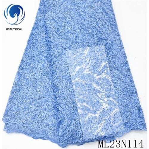 BEAUTIFICAL French lace fabrics net lace with beads for dress New arrival nigerian lace sequins embroidery fabric ML23N114