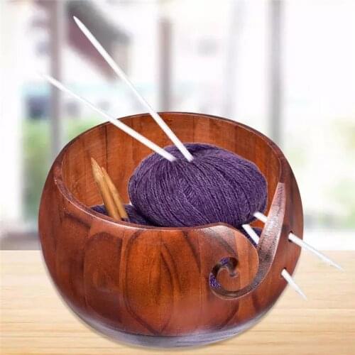 Natural Wooden Yarn Bowl Round Wool Storage Knitted Crocheted Sewing Embroidery Tools Storage Knitting Sewing Supplies Organizer