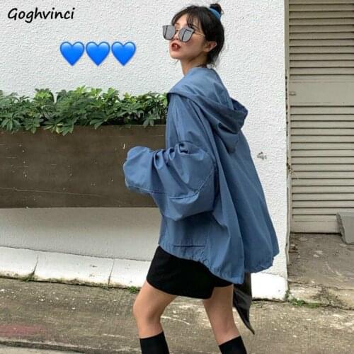 Jackets Womens Solid Loose Hooded Autumn Zipper Baggy Coats Bf Harajuku Students Preppy Style Female Clothing Outwear Basic Tops