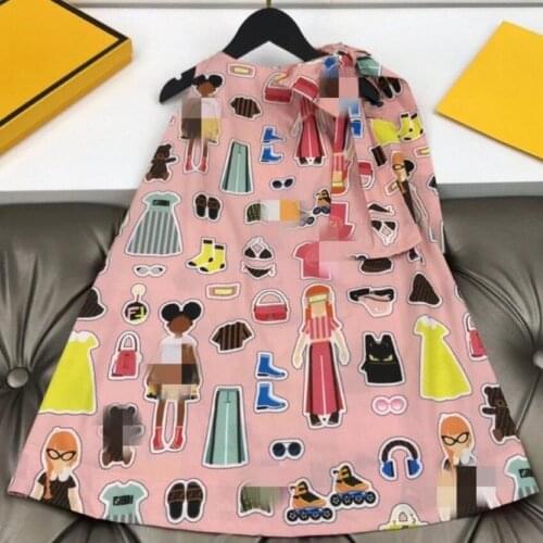 Baby girl summer bow printed princess dress kids vintage pink cute birthday party a-line dress