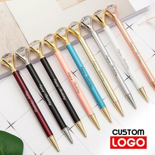 Metal Diamond Pen Rotating Advertising Pen Creative Ballpoint Pen Lettering Engraved Name Custom Logo Office Stationery