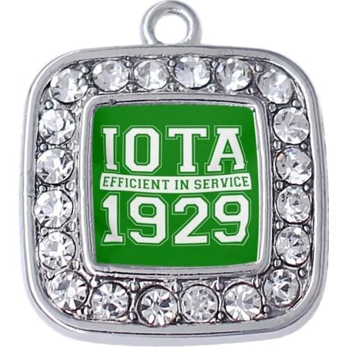 Metal Sticker Sparking Crystal Square IOTA Efficient In Service 1929 Pendant Charms Sorority Gift Souvenir Jewelry Custom Design