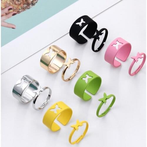 2PCS Trendy Butterfly Rings for Women Men Lover Couple Friendship Rings Set Engagement Wedding Open Rings 2021 Jewelry Gifts