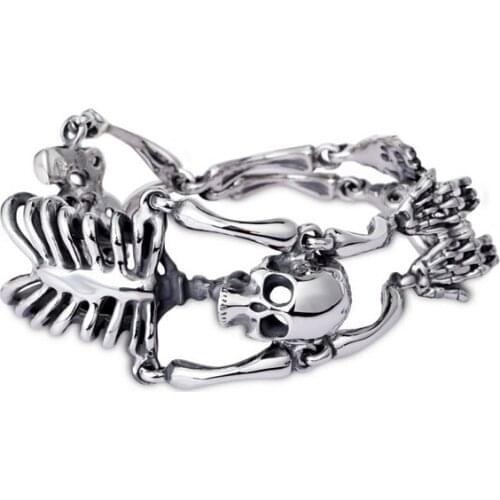 Punk Rock Gothic 316L Stainless Steel Body Skull Bracelet For Men Link Male Biker Jewelry Titanium steel Mens Bracelets Bangles