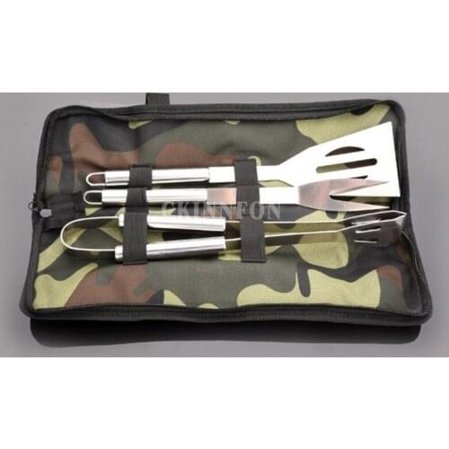 50Set Practical Camouflage 3 Pcs/Lot BBQ Grill Tools Set Thicker Stainless Barbecue Accessories Tongs (Color: Camouflage)