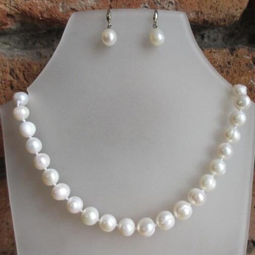 Real Freshwater Cream Pearls 925 Silver Wedding Bridal Necklace Earrings Set 18"