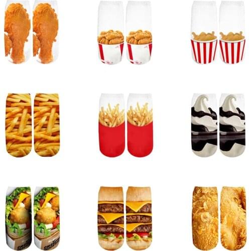 PLstar Cosmos Food Print Socks Men Women Fashion French Fries Hamburger Ice Cream 3D Print Short Ankle Socks Casual Art 3d Socks