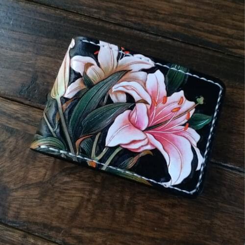 Handmade Women Vegetable Tanned Leather Lily Driver License Holder Driving Documents ID Pass Certificate Folder Wallet