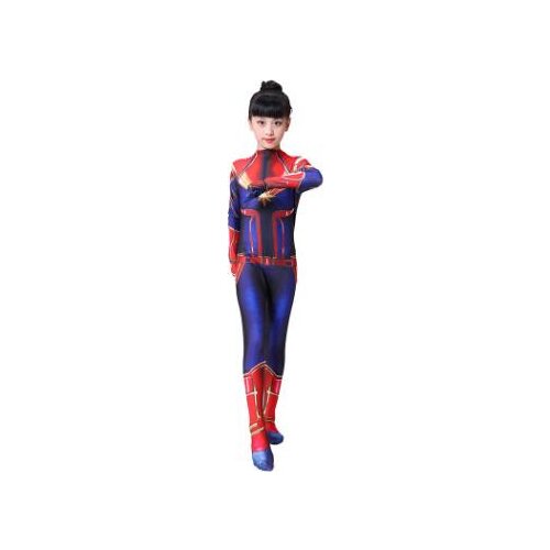 New Arril Girls Captain Cosplay Costume Children Superhero Ms Carol Drs Bodysuit Jumpsuit Halloween Kids