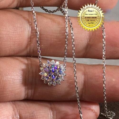 Solid Au750 18K gold Necklace 1ct moissanite Diamond DVVS color With national certificate