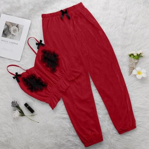 New Women Fashionable All-Match Elegant V-Neck Velvet Sexy Stain Pajamas Bowknot Trousers Long Suit Multiple Styles Wholesale