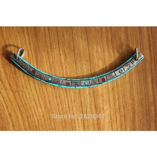 PN952 Ethnic Tibetan Bow bar man Six Words Mantra Moon Amulet Handmade Nepal Brass Double Side Special Pendant