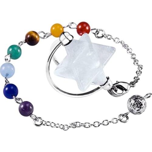 FYSL Silver Plated Wire Wrap Star Point Clear Quartz Pendant Black Agates Transfer Lucky Gift Jewelry