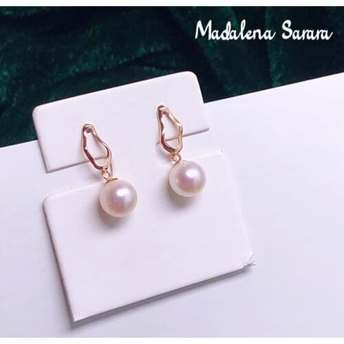 MADALENA SARARA Saltwater Pearl Of Japan Akoya Women Earrings 18K Gold Irregular Geometric Au750 Dangle Earrings
