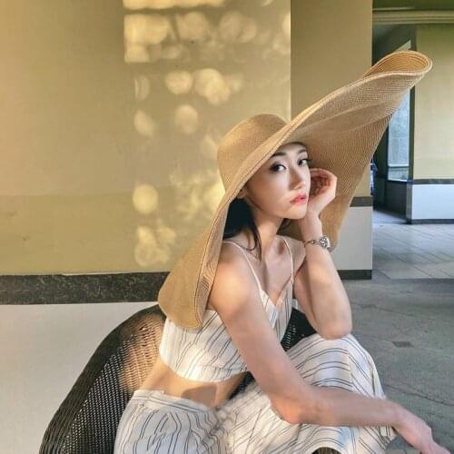 80cm Oversized Beach Hats For Women Large Straw Hat UV Protection Foldable Sun Shade Hats Model modeling props straw hat