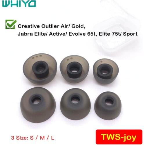 Whiyo TWS-joy Replacement Silicone Eartips for Creative Outlier Air/ Gold, Jabra Elite/ Active/ Evolve 65t, Elite 75t/ Sport