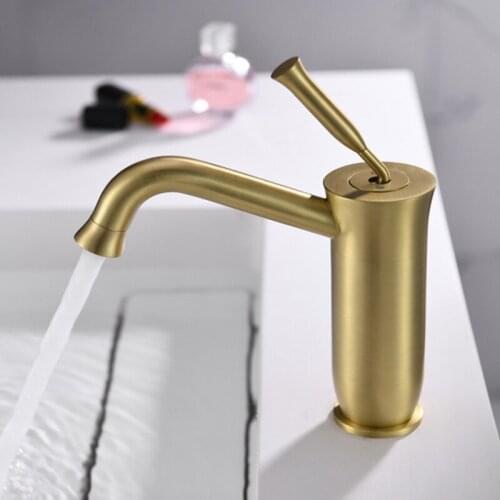 Bathroom Basin Faucet Brushed Gold Brass Single Handle Single Hole Mixer Tap Deck Mounted Hot And Cold Black Tap Sink Faucet