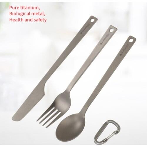 Outdoor Tableware Titanium Sandblasting Dinnerware Set Travel Camping Hiking Cutlery Set Fork Spoon Chopsticks With Portable Bag