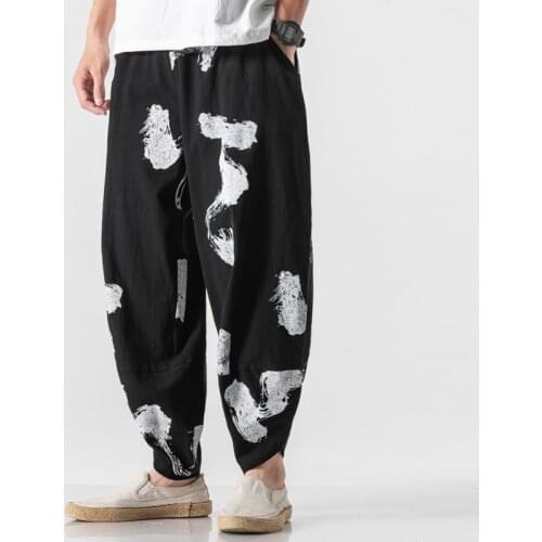 Streetwear Mens Harem Pants Streetwear Fashion Mens Casual Trousers Big Size 2020 New Man Sweatpants Loose Cotton Linen M-5XL