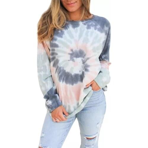 Vintage Womens Clothing Sweatshirts Tie-dye Pattern Print Long Sleeve O-neck Pullover Tops Female Elegant Sweatshirt Femme