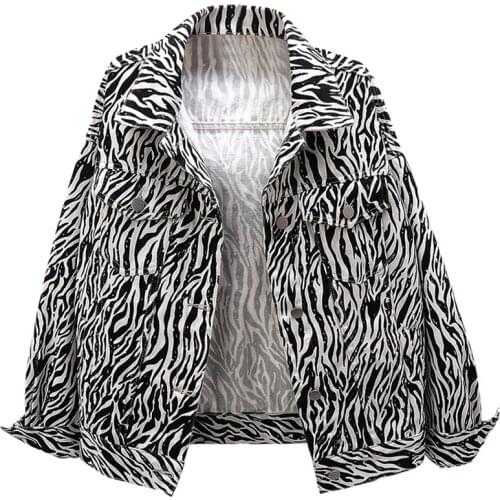 Zebra Pattern Denim Jacket Womens Short Loose Spring 2021 New Korean Version Wild Retro Jacket Top Trend s914