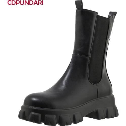 New 2021 Black White High Heels Platform Ankle Boots For Women Spring Autumn Chelsea Short Chunky Boots Shoes Bottines Femme