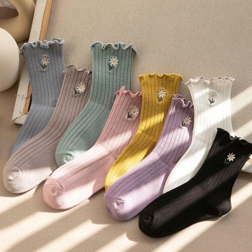Frilly cartoon floral socks woman kawaii calcetines cute women skarpetki meias kobieta skarpety meia femme chaussettes calcetas