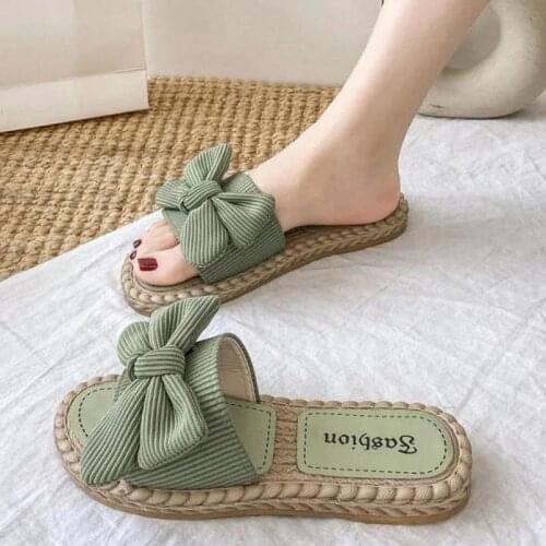 Bow Women Slippers Summer Flat Shoes Outdoor Lady Sandals Flip Flops Non-slip Home Slides Outdoor Casual Woman Beach Shoes Sweet