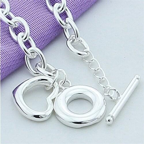 NEW 925 Silver Delicate Heart-Shape TO-clasp Bracelet For Women Wedding Engagement Birthday Anniversary Fashion Jewelry