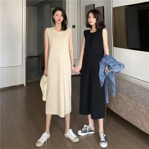 Women Sleeveless Maxi Dress Autumn Fashion Knit Dress Long Vest Dresses Women Dresses Summer
