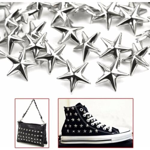 1 Bag Silver Star Studs Spikes Metal Leathercraft DIY Spots Nailhead Rock Punk Shoes Clothes Garment Sewing Decoration