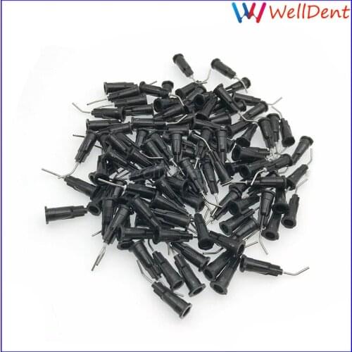 100Pcs Dental Needle Tip Bent Dental Resin Rinse Composite Elbow Black