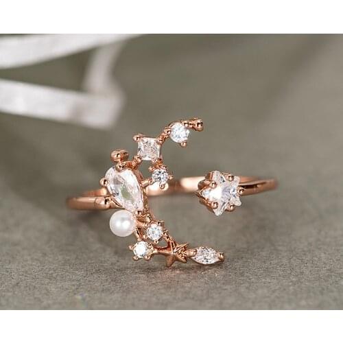 2020 High Quality Zircon Moon Star Open Adjust Ring For Women Fashion Luxury Elegant rings Female Wedding Jewelry