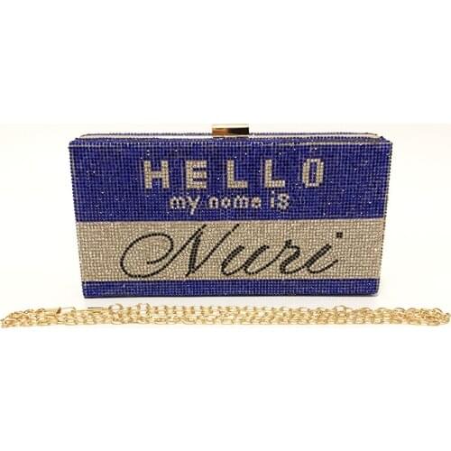 2021hello small rectangular new rhinestone hand bag with diamond banquet bag fashion envelope bag one-shoulder slanting cross la