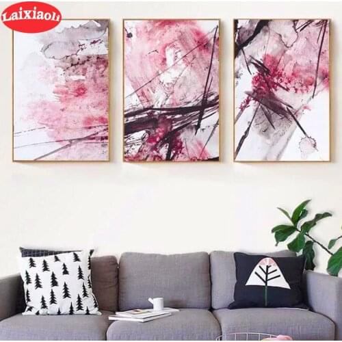 3 pcs Abstract pink color painting Full square round diamond painting diamond embroidery 5D rhinestone mosaic diamond modern Art