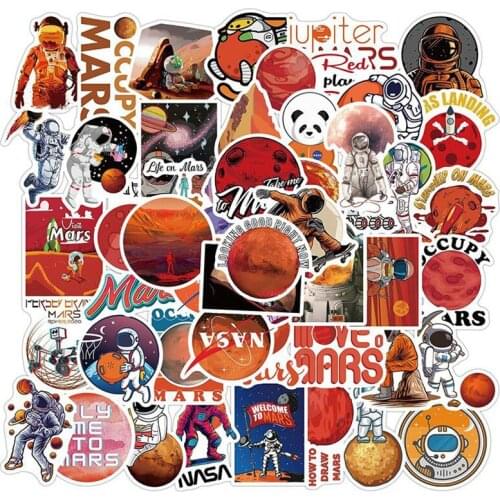 50Pcs Mars Scenery Outer Space Astronaut Stickers Guitar Fridge Graffiti Sticker