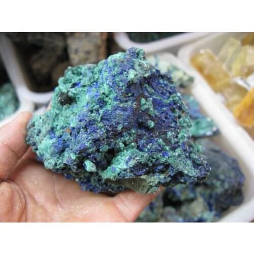 520g Gem Blue azurite Crystal Cluster&Green malachite on Matrix Mineral Specimen