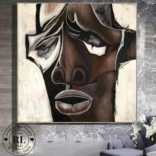 Large Oil Painting Prints on Canvas Art Face Wall Art Abstract Face Painting Contemporary Art Brown Cuadros Home Decor Wall Art