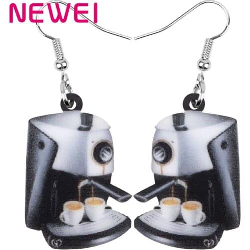 NEWEI Acrylic Coffee Machine Cup Earrings Drop Dangle Novelty Decoration Jewelry Accessory For Women Girls Teen Kid Charm Gift