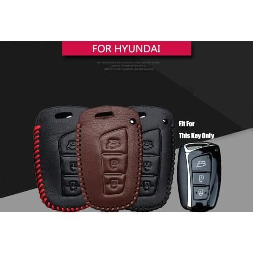 For Hyundai Santa Fe Key Case Leather Remote Key Shell Cover Keychain For Hyundai Grand SantaFe 2013 2015 I10 Creta IX25 Solaris