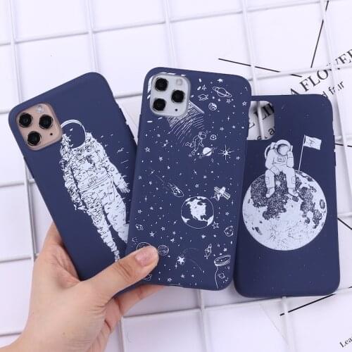 Outer Space Astronaut Spacem Moon Phone Cover For iPhone 1112 Pro Max X XS XR Max 7 8 7Plus 8Plus 6S SE Soft Silicone Case