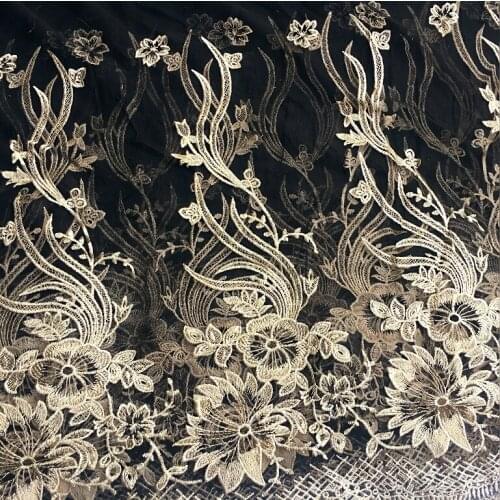 Black gold mesh embroidery lace fabric Wedding Dress Tulle Skirt Material fabrics for patchwork kumas telas por metros