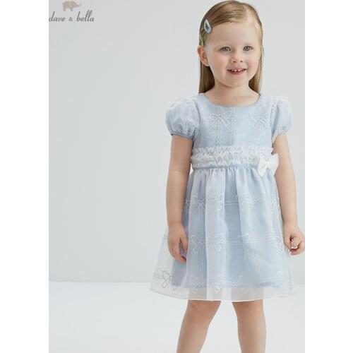 DB17423 dave bella summer baby girls cute bow embroidery dress children fashion party dress kids infant lolita clothes