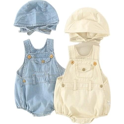 Baby Summer Bodysuits Baby Grils 2 Pieces Suits Denim Jumpsuit+hats Newborn Baby Jeans Clothing Set Infant Baby Boys Clothes