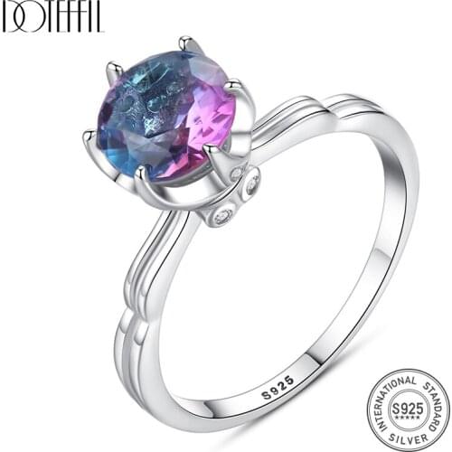 DOTEFFIL Genuine 925 Sterling Silver Rainbow Fire Mystic Topaz Solid Ring For Women Jewelry Gift Fine Jewelry Engagement Rings