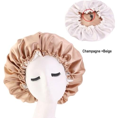 Reversible Satin Bonnet Hair Caps Double Layer Adjust Sleep Night Cap Head Cover Hat For Curly Springy Hair Styling Accessories