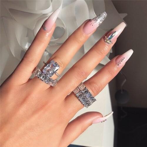 Ekopdee New Fashion Dainty Square Zircon Wedding Rings For Women Charm CZ Crystal Finger Ring Engagement Wedding Jewelry Gift