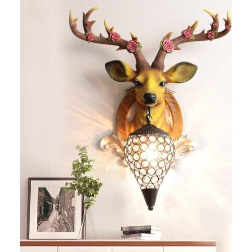 Europe Luxury Deer Lamp Animal Shade Wall Lamp Modern Kitchen Home Wall Light Vintage Bedroom Antlers Lights Wall Sconce Lamp